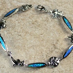 Blue Fire Opal Bracelet Sea Animal Turtle Dolphin